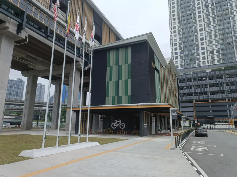 Entrance A of Kuchai MRT station with flagpoles